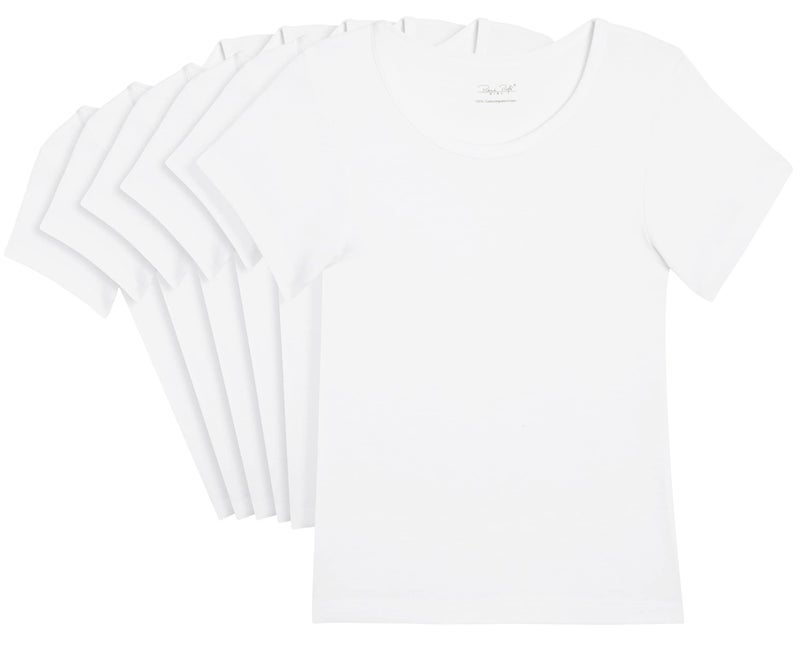 Rene Rofe Girls Undershirt - 6 Pack 100% Cotton Tag Free Super Soft Short Sleeve Crew Neck Shirts for Girls, Size 6X, White - Image 1